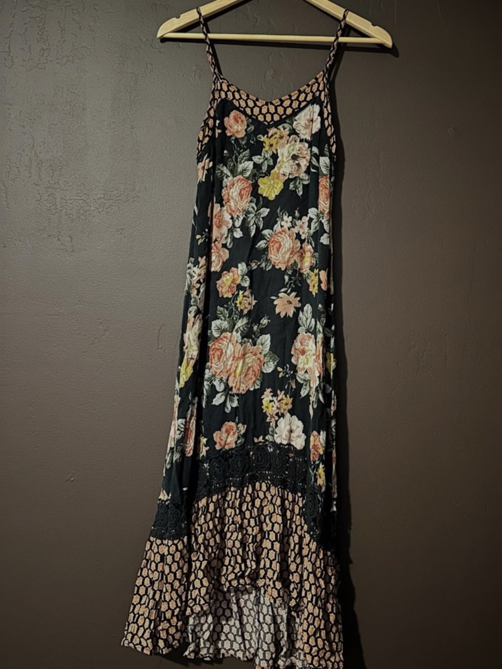 Floral Maxi Dress with Crochet Trim